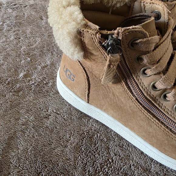 UGG Olive High Top Sneaker Boots Chestnut Shearling Lined Side Zip Women 6 - Picture 8 of 10